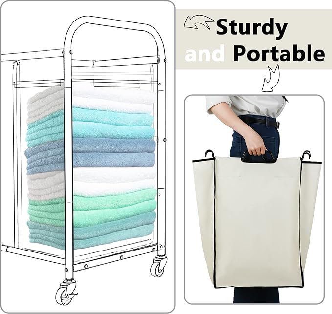 Bonuci 4 Pcs Laundry Sorter Replacement Bags Hamper Cart Removable Replacement Laundry Storage Organizer Bag Hamper Liner, No Hooks 14.76 x 8.66 x 21.65 Inch (Beige)