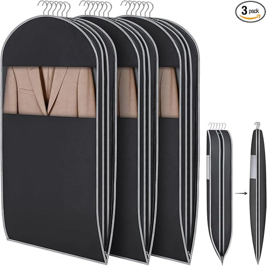 KEEGH Space Saving Hanging Garment Bag with Self Compression Zipper 40 Inch, Compression Garment Bags for Hanging Clothes with Clear Window, Suit Bags for Closet Storage (3 Pack)