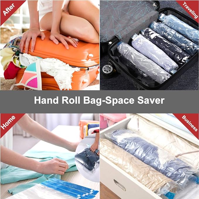 ALMING Compression Bags - Travel Accessories - 10 Pack Space Saver Bags - No Vacuum or Pump Needed - Vacuum Storage Bags for Travel Essentials - Home Packing-Organizers (Blue)