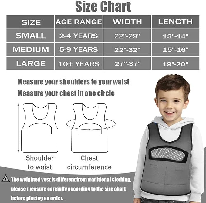 Compression Vest for Kids-Grey, Weighted Vest for Kids Including 6 Removable Weights, (Medium, Ages 5 to 9)