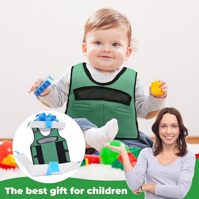 Compression Vest for Kids-Green, Weighted Vest for Kids Including 6 Removable Weights, (Large, Ages 10+)