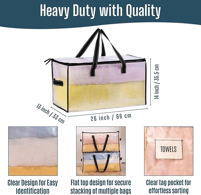 VENO 10 Pack Heavy Duty Moving Bags, Clear Storage Bags for Clothes and Comforters, College Dorm Essentials Packing Supplies, Foldable Boxes Alternative (Clear, 10 Pack)