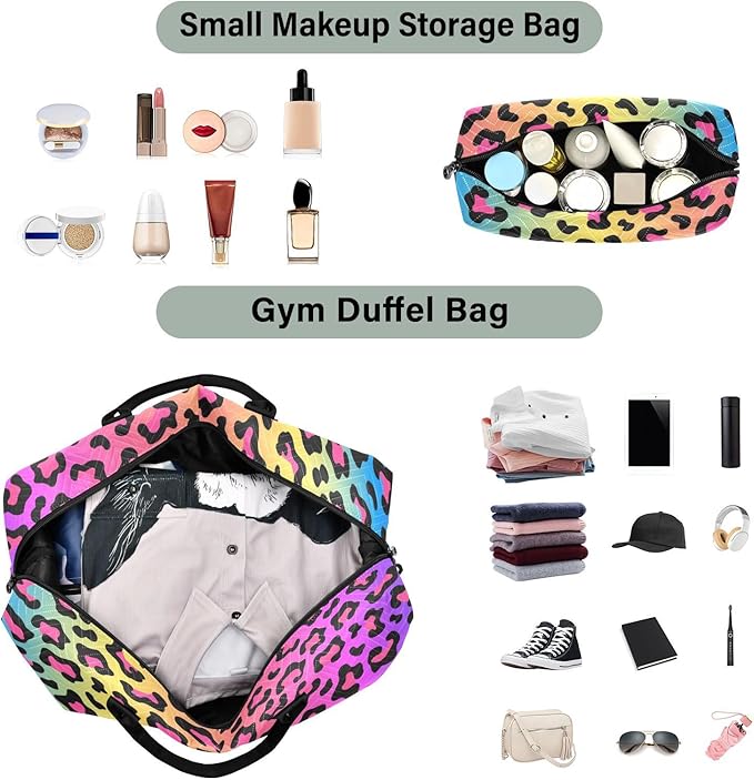 Leopard Print Quilted Travel Bags Weekender Duffle Bags With Toiletry Bag Carry on Overnight Duffels Yoga Gym Bag for Airplanes Business Sports