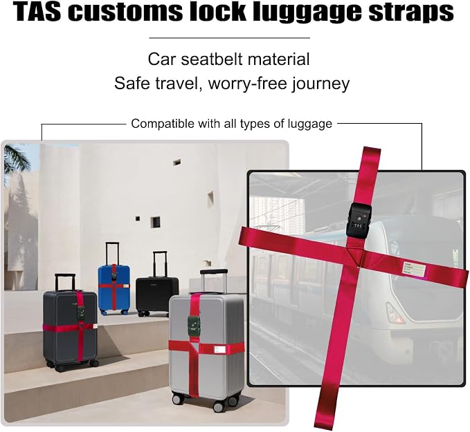 Luggage Straps TAS,Travel Strap with Name tag,Easy to Identify,Luggage Straps TSA Approved with Lock,Combination Luggage Lock with Adjustable Length,Compatible with 20-34 inch Luggage(Red 1 Pack) - Image 8