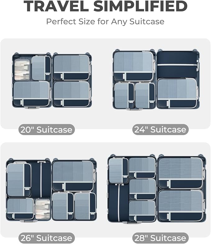 Percover Compression Packing Cubes for Travel, 6-Piece Structured Compression Organizer Set for Organized Packing & Carry-On Luggage, Navy Blue