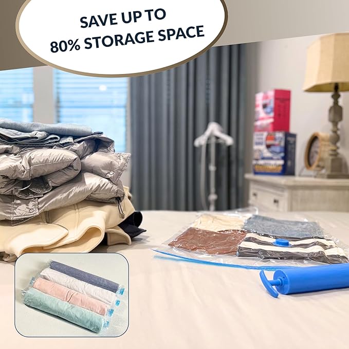 25 Pack Vacuum Storage Bags with Pump, Compression Space Saver for Comforter, Bedding, Blanket Storage, Vacuum Seal Bags for Clothing, Travel Luggage Suitcase and Closet Organizer
