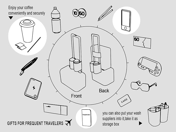 riemot Luggage Travel Cup Holder Free Hand Drink Carrier - Hold Two Coffee Mugs - Fits Roll on Suitcase Handles - Gifts for Flight Attendants Travelers Accessories Carbon Black - Image 2