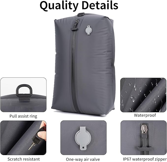 Vacuum Travel Bags, Travel Vacuum Bags for Luggage, IP67 Waterproof, Saving 60% Space, Suitable for Luggage Organization During Travel, Business Trips, Camping(1pc Gray)
