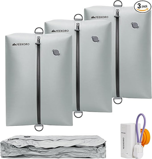 Vacuum Bag for Travel, Professional IPX8 Waterproof Reusable Vacuum Compression Bags for Travel Suitcases, Durable Space Saver Bag(3 PACK,With Pump)