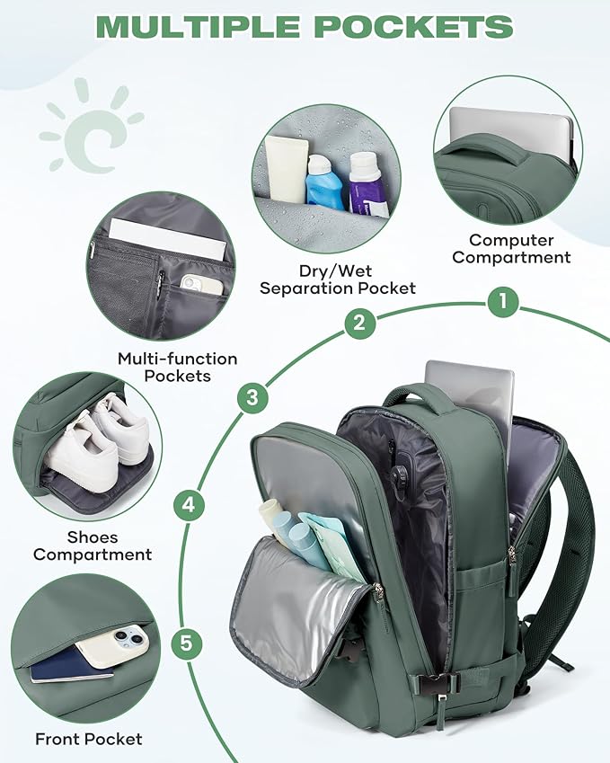 Vacuum Seal Travel Backpack Built-in Pump,Air Compression System Vacuum Vacpack Backpack Travel Bag for Women Men Carry On Suitcase Luggage Laptop Airlines Approved Daypack Space Saver Bags Dark Green