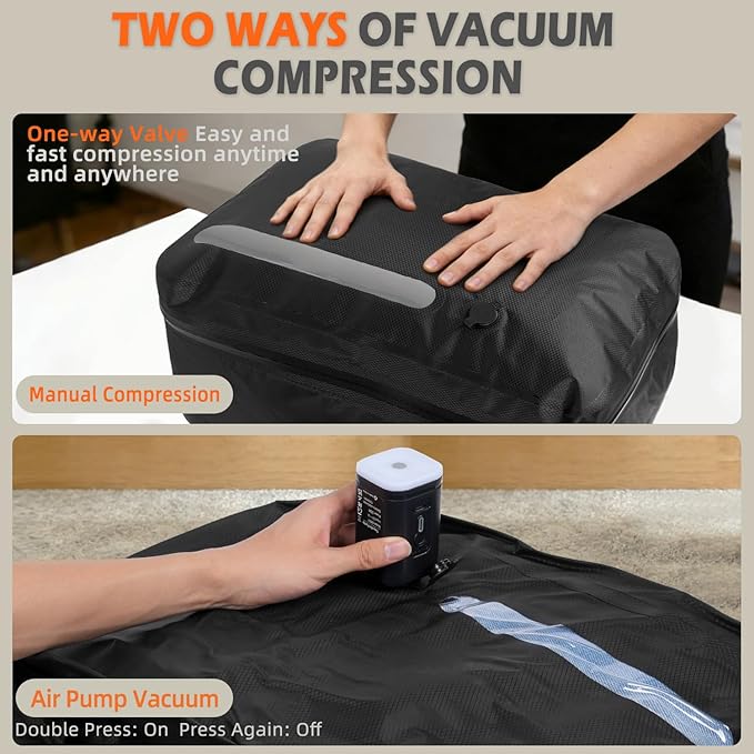 LONGHIKER Travel Vacuum Storage Bags Reusable Airless Space Saver Compression Bags for Carry-On Suitcase and Backpack,IPX8 Waterproof TPU Vacuum Seal Bags for Clothing (1PC- 41L -No Pump)