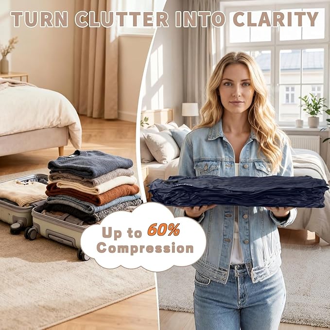 ONTYZZ Vacuum Bags for Travel, IPX8 Waterproof Space Saver Vacpack, GRS Certified Recycled Compression Bag with Pump (3PC Drak Blue)