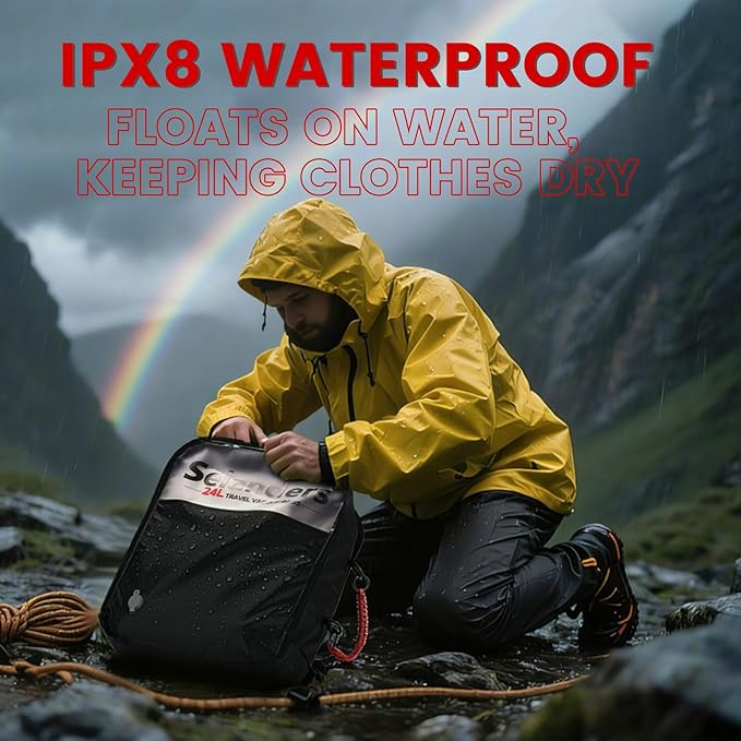 Vacuum Travel Bags with Pump for Car Camping & Backpacking - 6.0kPa Wireless Pump, Odor/Waterproof Anti-Rip Nylon Organizer & Space Saver (24L*2, 17L*1, 3-Pack)