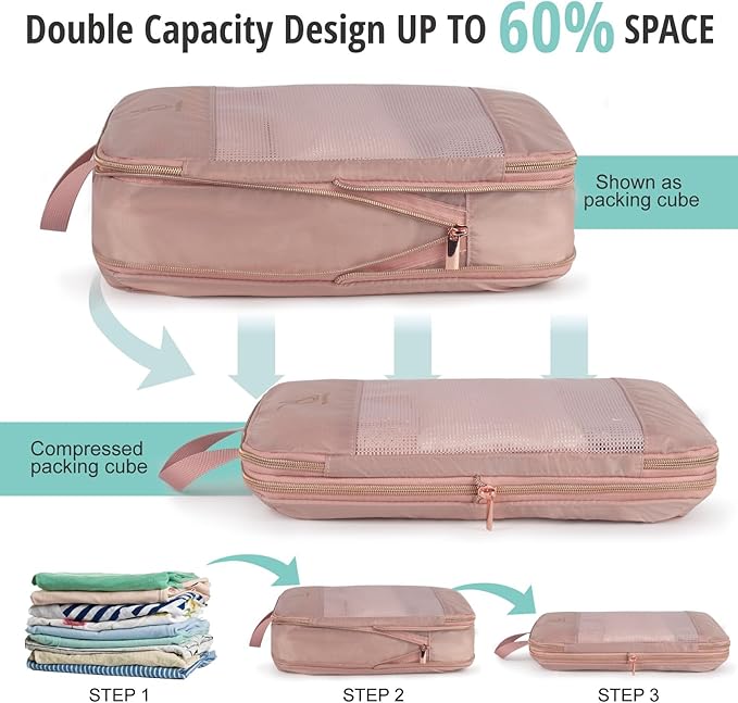 6/8 Sets Compression Packing Cubes for Travel, Bunnychill Portable Zipper Packing Cube for Cloting, Expandable Space Saver Storage Luggage Organizer Bags for Suitcases