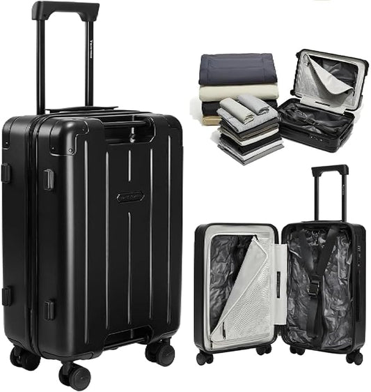 BlackVoyage Air Vacuum Seal Suitcase Carry-On 20-Inch Travel Luggage USB Port 20" AirCabin Air Compression Pump (Matte Black, 60L Capacity (2 Vacuum Bag))
