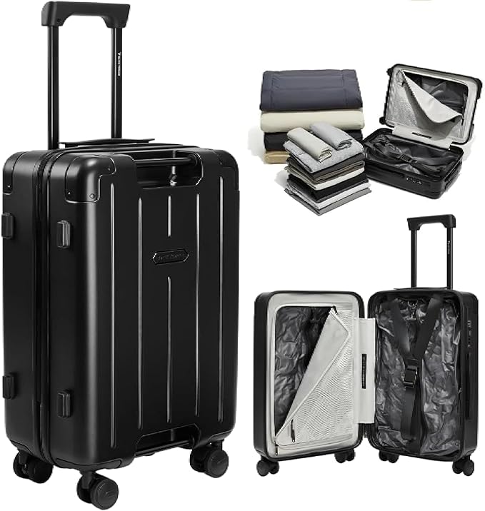 BlackVoyage Air Vacuum Seal Suitcase Carry-On 20-Inch Travel Luggage USB Port 20" AirCabin Air Compression Pump (Matte Black - Pro, 60L Capacity (2 Vacuum Bags))