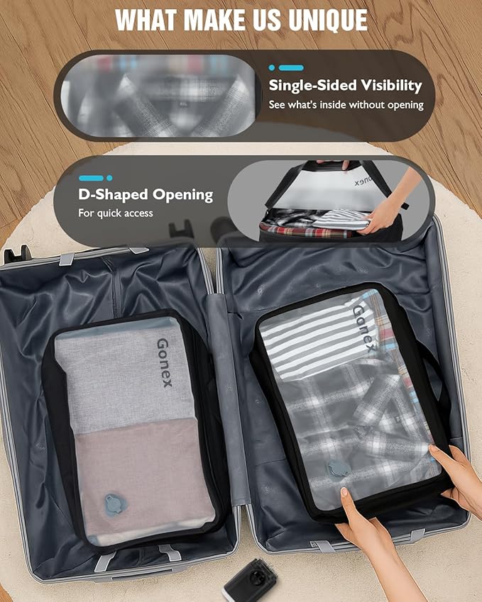 Gonex Vacuum Compression Bag with Pump - Reusable, Waterproof Travel Packing Organizer with Wide Opening, Handle & View Window for Suitcase, Backpack & Clothes Storage (1 Bag + 1 Pump)