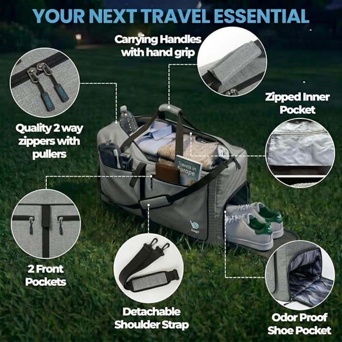 Bago Large Duffle Bag for Travel Women & Men. Durable Lightweight Foldable Travel Duffel Bags For Traveling Women. 80L Duffle Bags For Overnight Bag With Shoe Compartment Collapsible Weekender duffel