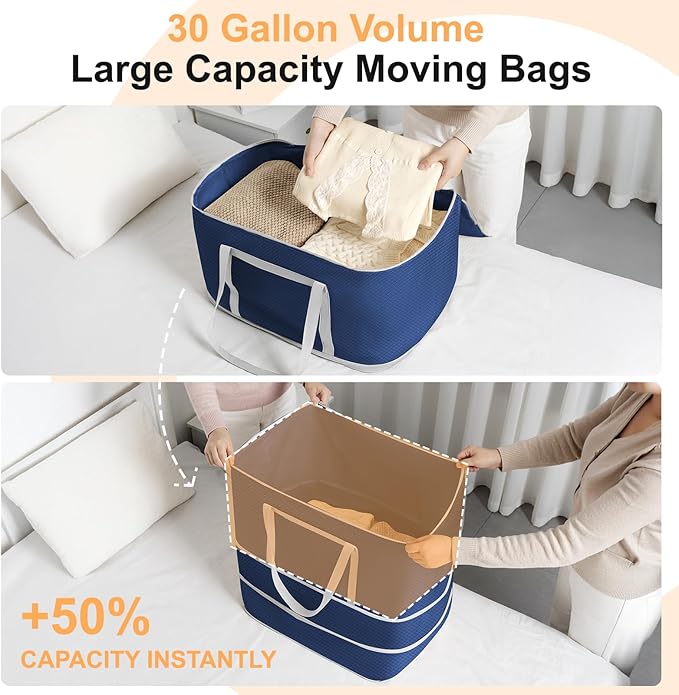 Comforter Storage Bag - 120L Bedding Storage Bags for Moving Closet, Washable Blanket Storage Bag, Ultra Space Saving Self Compression Organizer, 4-Pack, Navy Blue