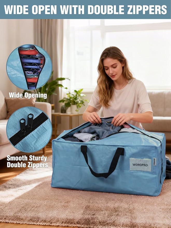 WORKPRO 10 Pack Extra Large Moving Bags with Zippers & Carrying Handles Backpack Straps, Heavy-Duty Storage Tote for Space Saving & Storage, Alternative to Moving Box (Dusty Blue)