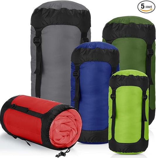 5 Pcs Compression Sacks for Backpacking 5L/10L/15L/20L/35L Camping Sleeping Bag Stuff Sack Water Resistant Sleeping Bag Storage Sack for Space Saving Hiking Gear