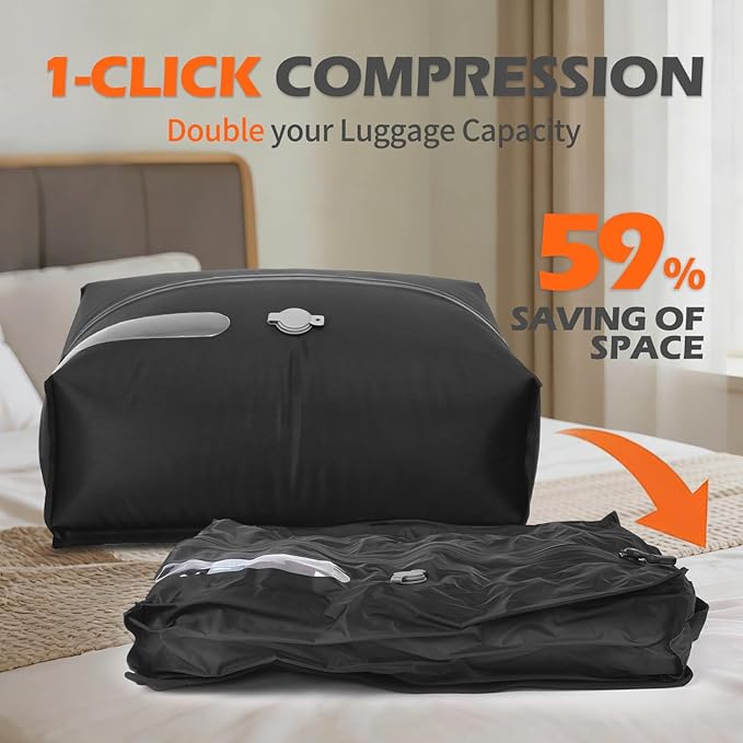LONGHIKER Travel Vacuum Storage Bags Reusable Airless Space Saver Compression Bags for Carry-On Suitcase and Backpack,IPX8 Waterproof TPU Vacuum Seal Bags for Clothing (1PC-18L-No Pump)