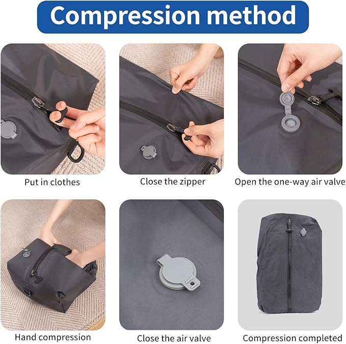 Vacuum Travel Bags, Travel Vacuum Bags for Luggage, IP67 Waterproof, Saving 60% Space, Suitable for Luggage Organization During Travel, Business Trips, Camping(1pc Gray)