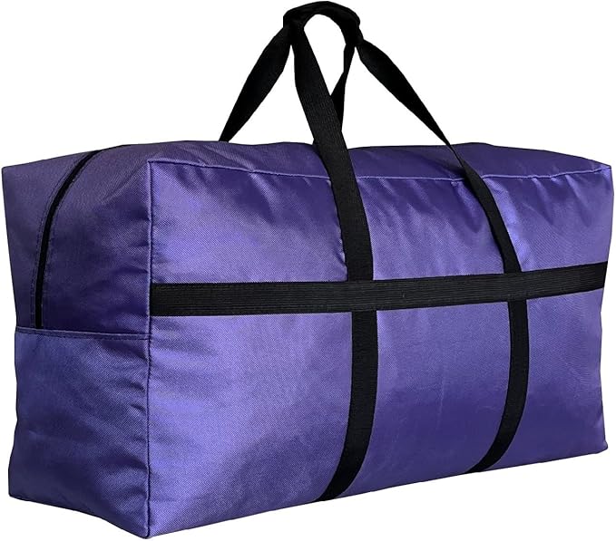 Extra Large Storage Duffle Bag with Zippers and Handles, Big Foldable Duffle Bag for Travel Purple 80L