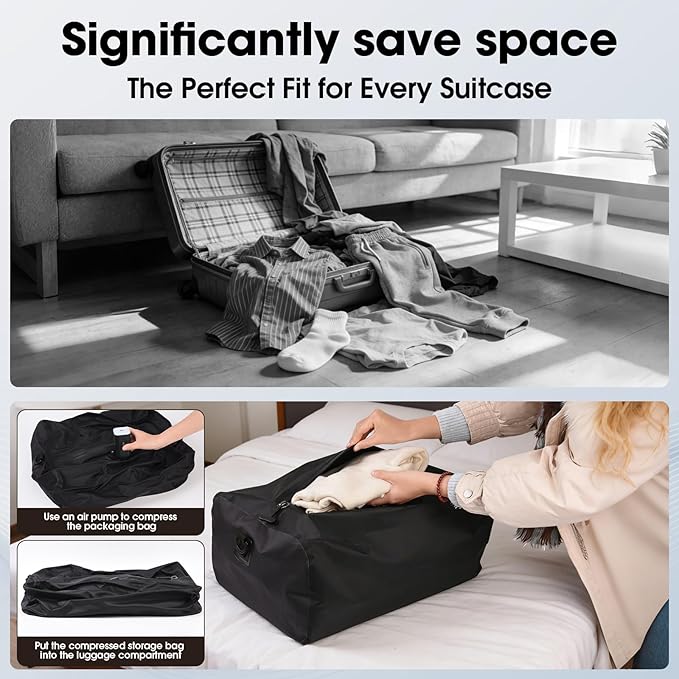 Travel vacuum bags with Pump, Reusable Waterproof Durable Tear-Resistant Nylon Luggage Compression Storage Bags (18L2 + 34L Set), Suitable for Luggage and Suitcase