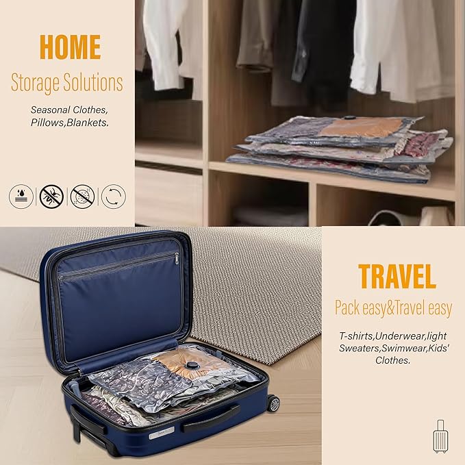 Rechargeable Wireless Pump Travel Vacuum Bags, 10 Pack Portable Storage Bags for Travel and Home, Compression Packing Seal for Clothing, Clothes, Blankets, Luggage, Suitcase