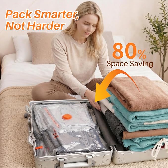 Vacuum Seal Bags for Clothing Travel, Rechargeable Wireless Pump, Portable Space Saver Bags for Clothing Travel in 3 Combo sizes, Compression Packing for Luggage, Seasonal Storage 9 Combo Set