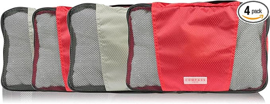 Medium Packing Cubes for Travel - 4 Piece Luggage Organizer Cubes for Carry On Luggage Backpack and Carry On Suitcase with Unique Number and Color Coded System - Dual Zippers, Top Handle, Red and Grey