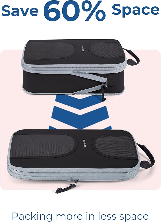 BAGSMART Compression Packing Cubes, 6 Set Packing Cubes for Suitcases, Lightweight Suitcases Organizers Bag Set & Compression Travel Cubes, Travel Essentials Packing Organizers Black