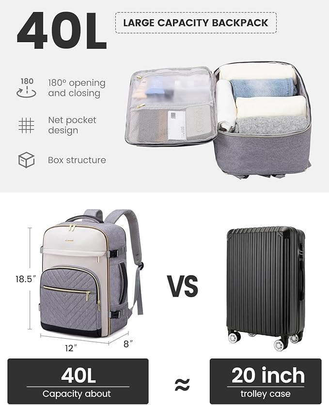 LOVEVOOK Travel Backpack for Women,40L Carry On Backpack for Airplanes,17.3 Inch Laptop Personal Item Travel Bag