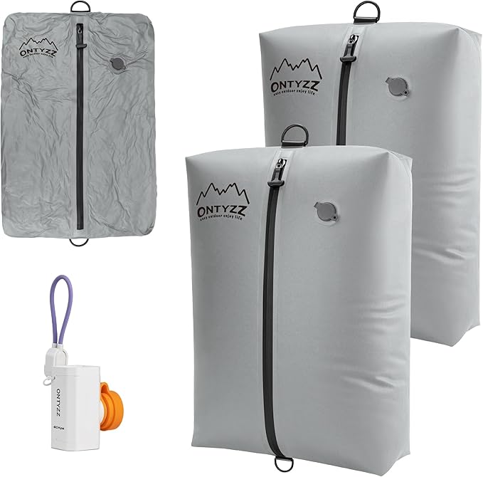 ONTYZZ Vacuum Bags for Travel, IPX8 Waterproof Space Saver Vacpack, GRS Certified Recycled Compression Bag with Pump (2PC Drak Grey)