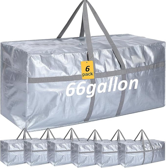 4 Pcs 66 Gallon Extra Large Moving Bags Heavy Duty Storage Bag with Strong Zipper Handle Foldable XXL Jumbo Storage Tote Packing Moving Box for College Dorm Travel Cloth Duffle (Silver)