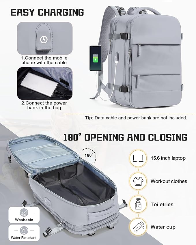 wepadre Vacuum Backpack Travel with Pump Travel Backpack with Vacuum System Expandable Vacpack Compression Backpacks for Travel Easy Vac Pack Carry on Luggage Grey