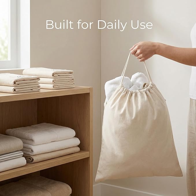 Urban Villa Laundry Bags 4-Pack 28”x36" Extra-Large Cotton Canvas Heavy Duty Washable Durable Travel Laundry Sacks with Drawstring Closure Reusable Hamper Liners for Dirty Clothes Delicates & Lingerie