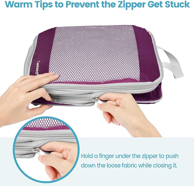 Cambond See Through Mesh Compression Packing Cubes - 4 Piece Expandable Space Saving Packing Cubes for Travel, Lightweight Travel Bags Luggage Packing Organizer Essentials for Suitcases, Purple