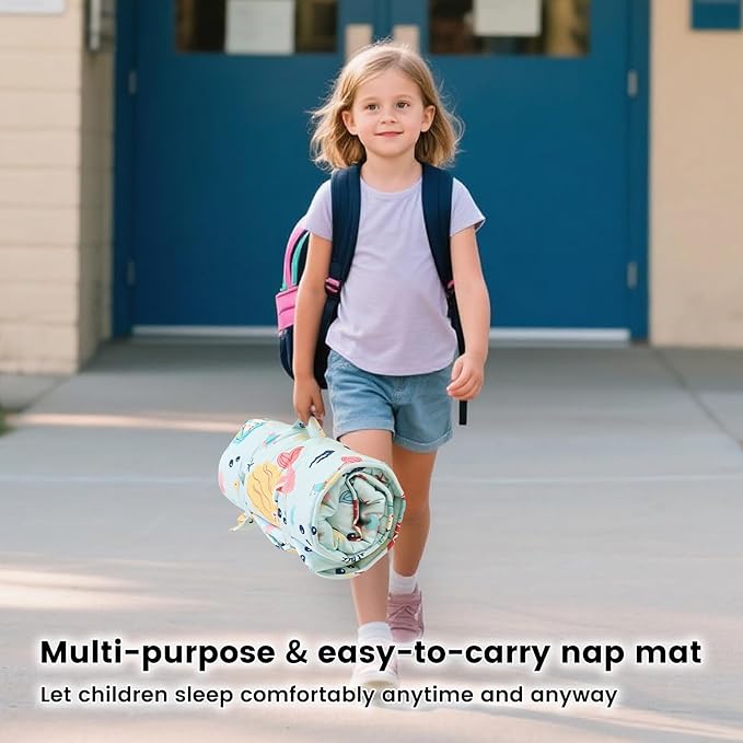 PHF Cute Mermaid Toddler Nap Mat Set, with Removable Pillow for Toddler Girls, Soft and Lightweight for Daycare, Preschool, Travel, Kindergarten Sleeping Bag, Fits Ages 3-6 Years, Cute Mermaid