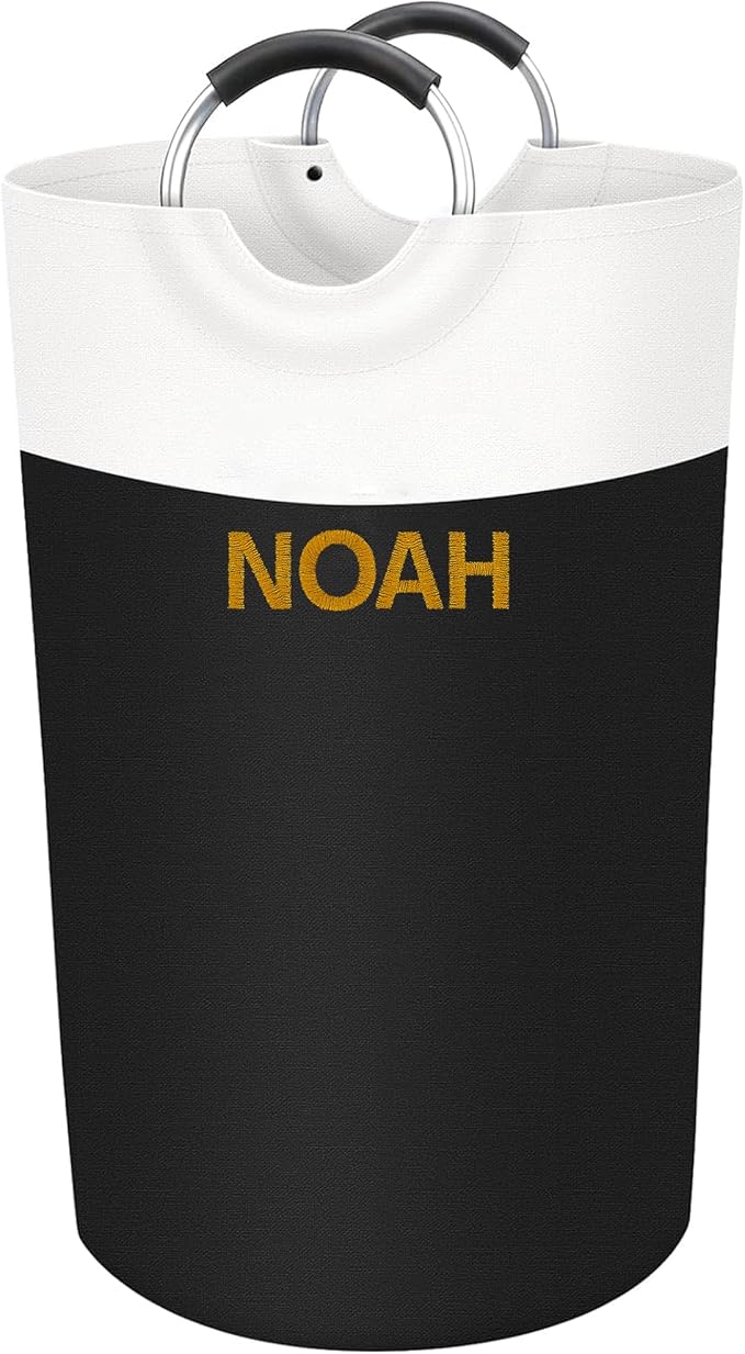 Personalized Laundry Basket with Name, Embroidered Large Laundry Hamper, Collapsible Laundry Baskets for College Dorm, Dirty Clothes Hamper, Waterproof Freestanding Laundry Bag with Handles 90L- Black