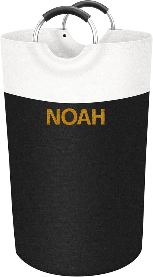 Personalized Laundry Basket with Name, Embroidered Large Laundry Hamper, Collapsible Laundry Baskets for College Dorm, Dirty Clothes Hamper, Waterproof Freestanding Laundry Bag with Handles 90L- Black