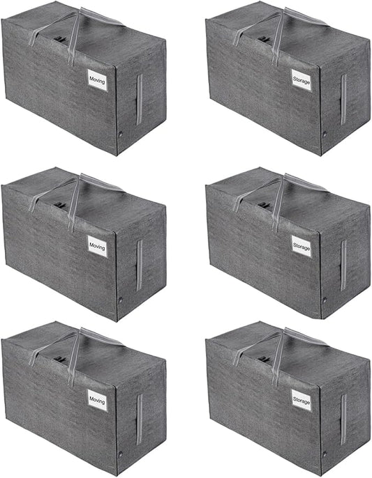 VENO 6 Pack Extra Large Heavy Duty Moving Bags with Wide Opening & Reinforced Handles, Reusable Storage Tote Bags with Strong Zippers for Clothes, College Dorm Essentials & Moving Supplies