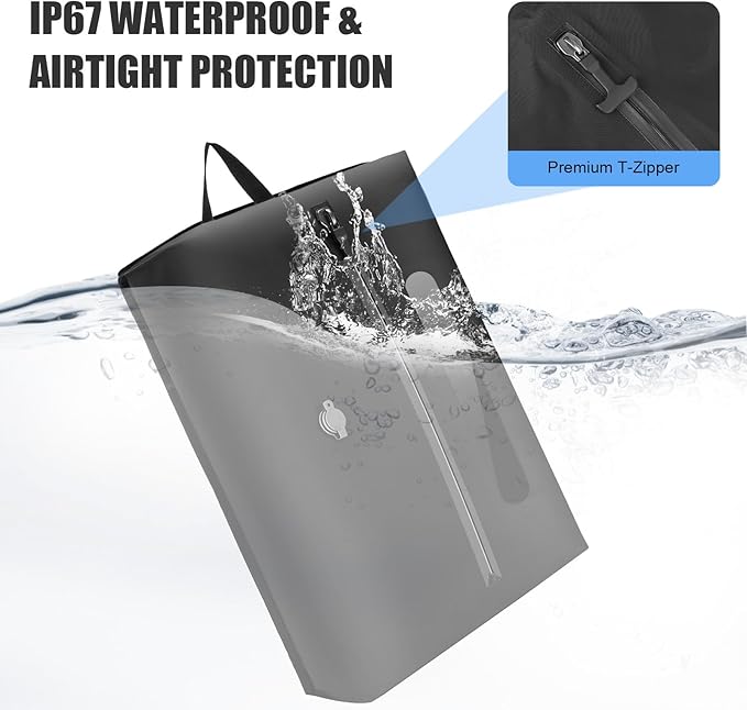 3PCS Vacuum Bags for Travel With Pump, 21L Reusable Vacuum Compression Bags with Waterproof Zipper, IP68 Waterproof Airless Travel Bags Save Space for Storage, Luggage, Backpack & Suitcase, Black