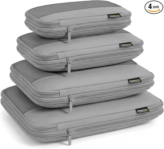 4 Piece Compression Packing Cubes for 3–7 Day Travel, Space Saving Travel Organizers with Breathable Mesh, Double-Zipper Packing Cubes for Carry-On & Suitcases (Silver)