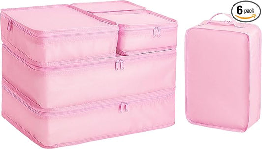 Packing cubes for Travel, CALACH Luggage Organizer Bags 6 Set Packing Cubes for Suitcases Travel Essentials for Carry on Mesh Suitcase Organizer with Shoe Bag (pink)