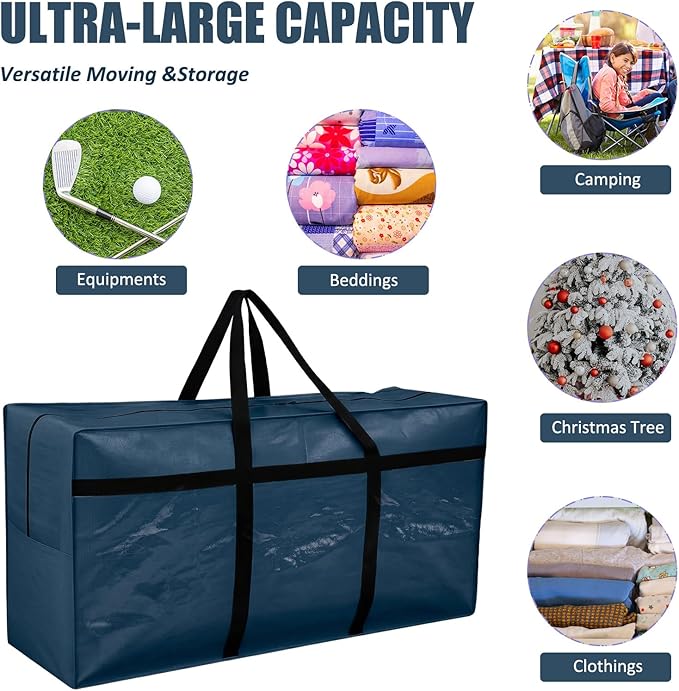 4 Pcs 66 Gallon Extra Large Moving Bags Heavy Duty Storage Bag with Strong Zipper Handle Foldable XXL Jumbo Storage Tote Packing Moving Box for College Dorm Travel Cloth Duffle (Ocean)