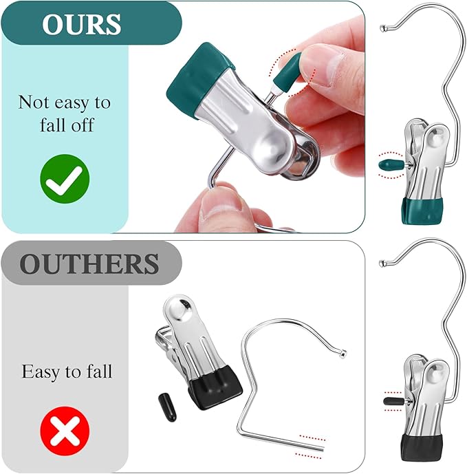 Yinder Boot Hangers Clips Laundry Hooks Hanging Stainless Steel Clothes Pins Portable Hangers for Closet Travel Socks Pants Handbags Hats Towels(Green,75 Pcs)