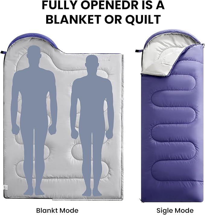 FARLAND Sleeping Bags for Adults, 3 Season Warm & Cool Weather, Lightweight Camping Sleeping Bag for Kids Family Camping Essentials with Compression Sack for Hiking