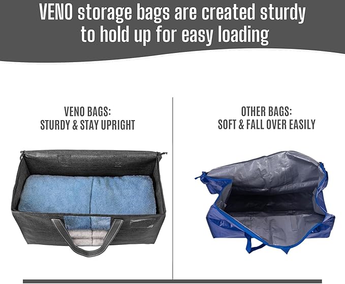 VENO 8 Pack Heavy Duty Moving Bags, Clothes and Comforter Storage Bags with Clear Window, College Dorm Essentials Packing Supplies, Foldable Boxes Alternative (Gray, 8 Pack)